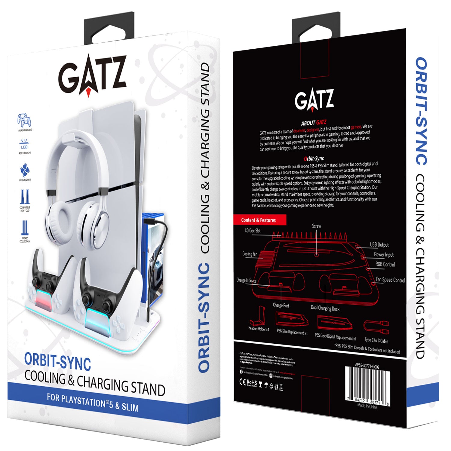 Gatz Orbit-Sync Cooling & Charging Stand for PS5 / PS5 Slim