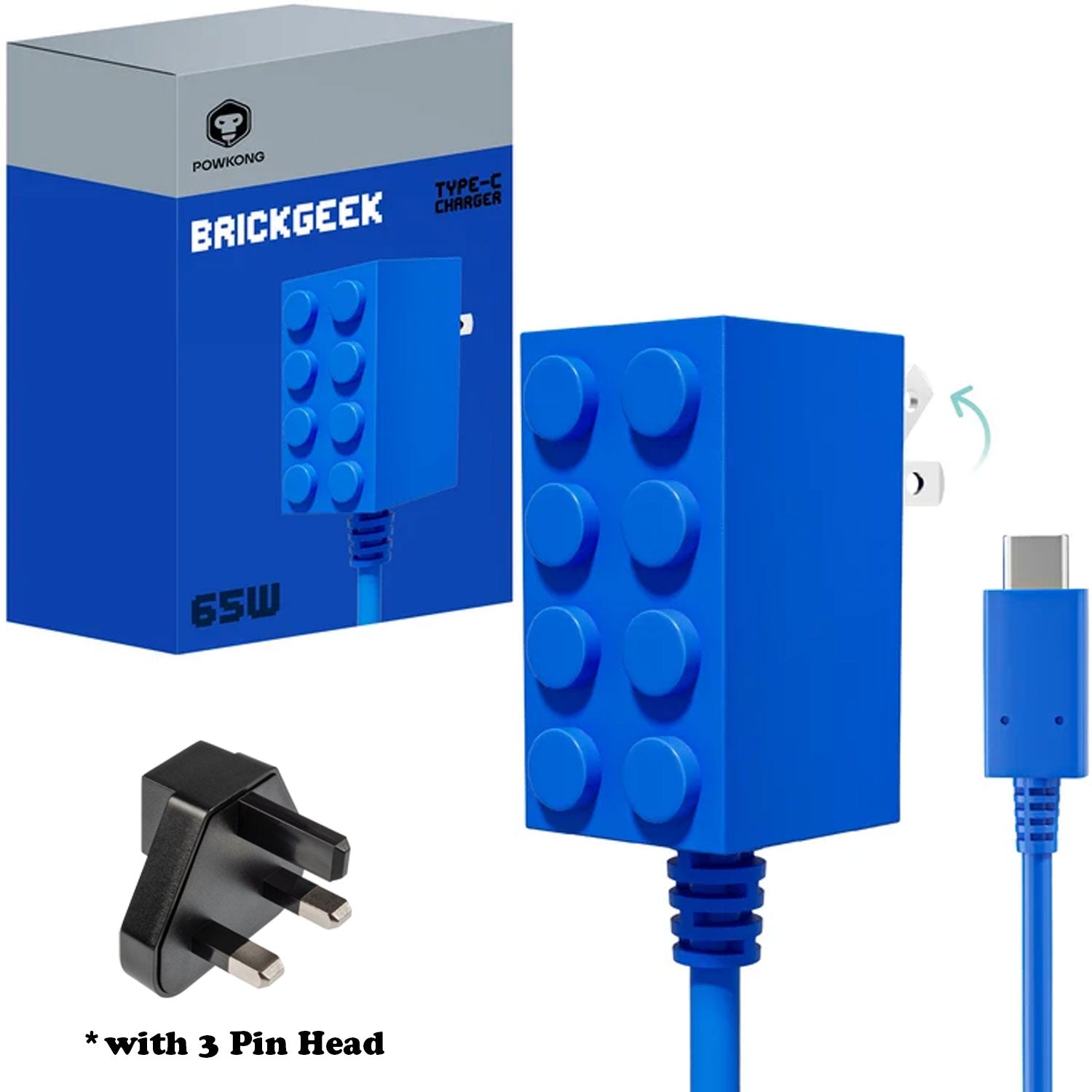 POWKONG Brickgeek 65W USB C Fast Charger PD Power Adapter for Nintendo Switch 2 / Switch / Steam Deck / Laptop / Tablet