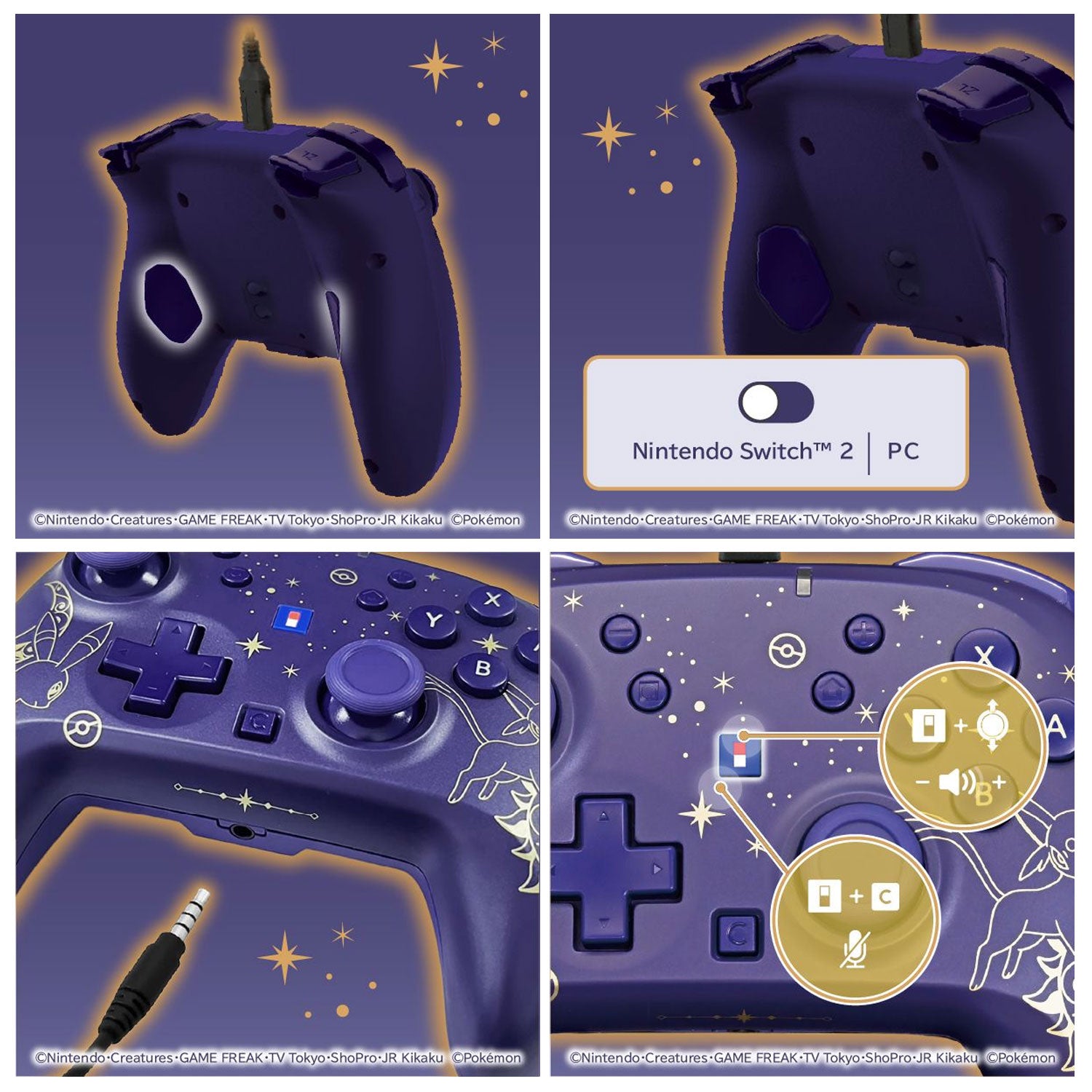 HORI Wired HORIPAD TURBO for Nintendo Switch 2 [Umbreon & Espeon Starlight Night]