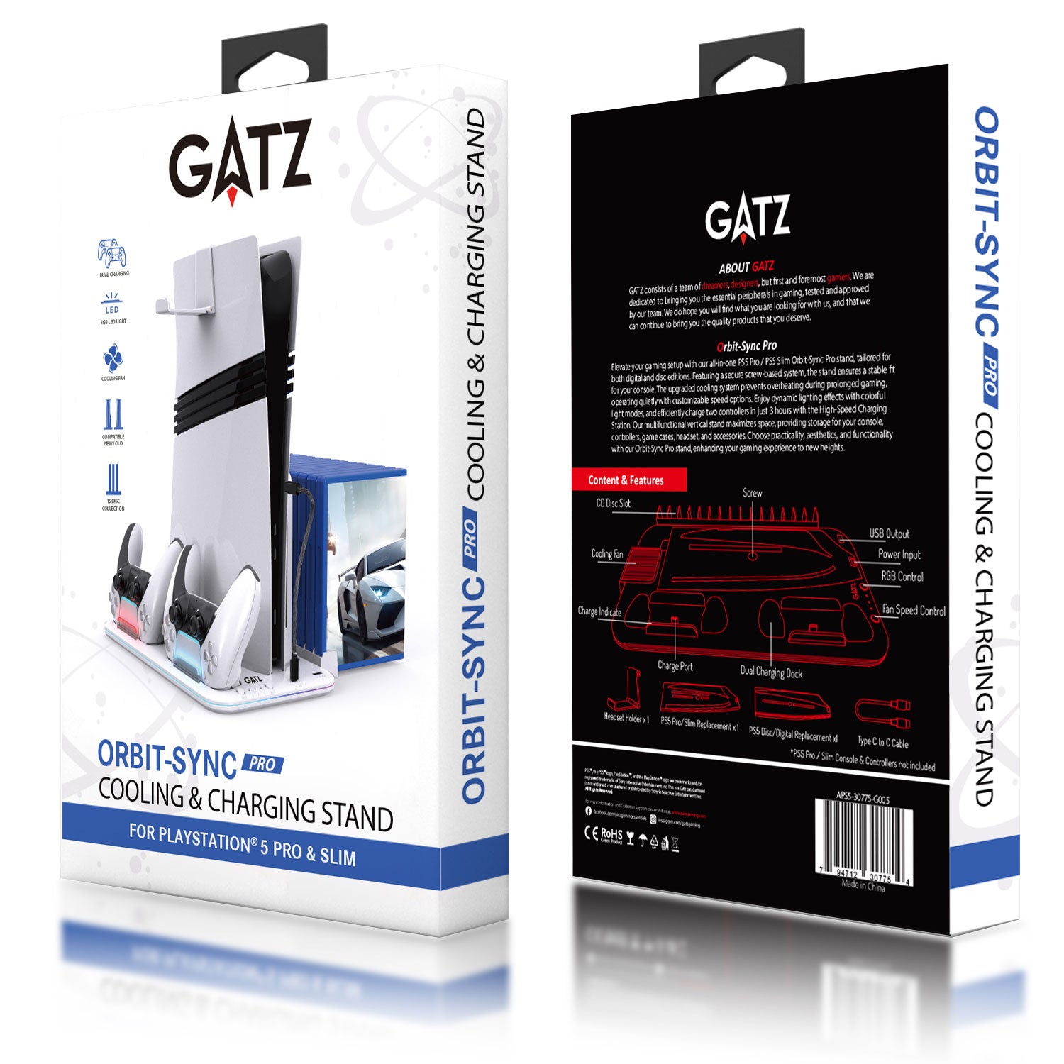 Gatz Orbit-Sync Pro Cooling & Charging Stand for PS5 Slim / PS5 Pro