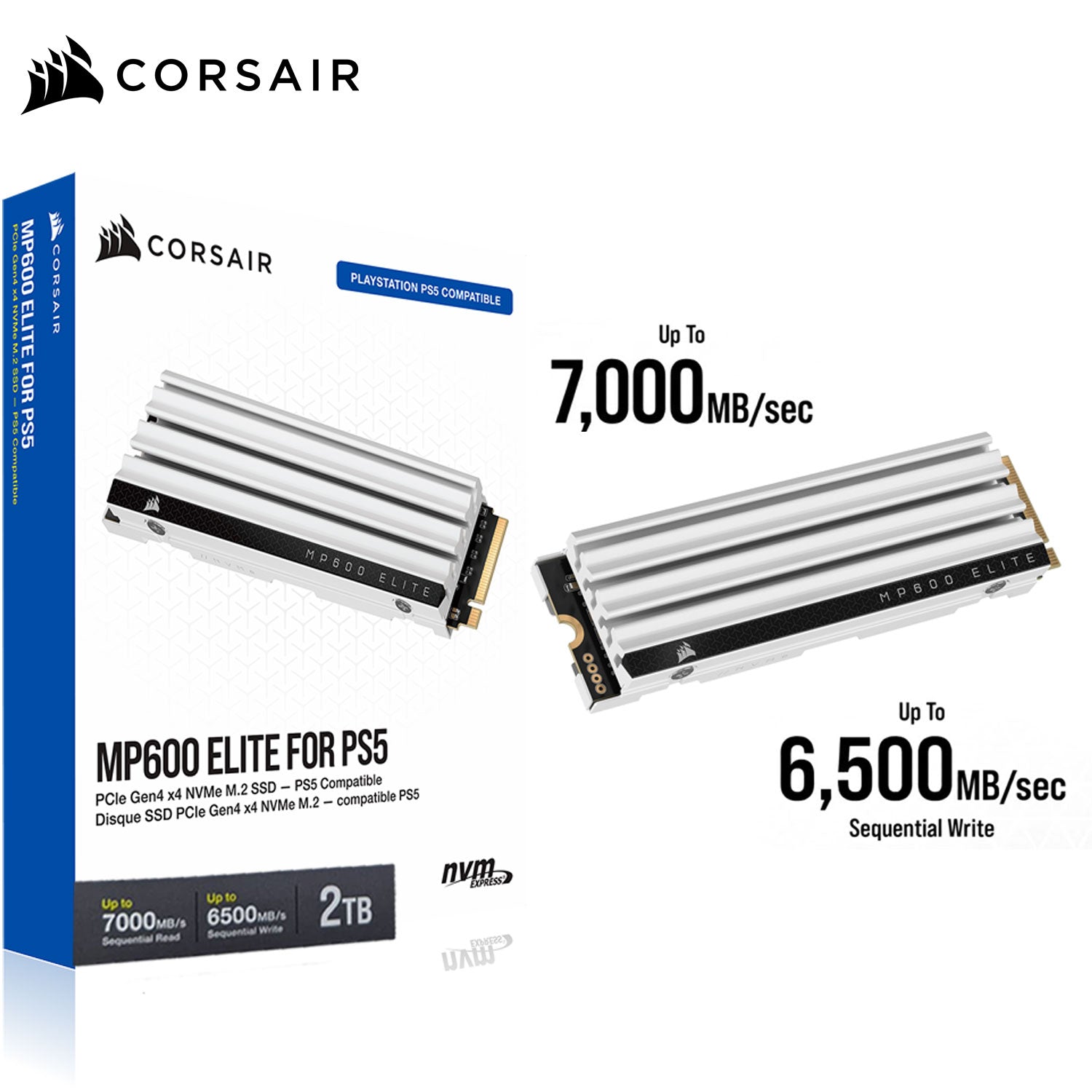Corsair MP600 Elite 2TB PCIe Gen4 NVMe M.2 SSD for PS5 & PC
