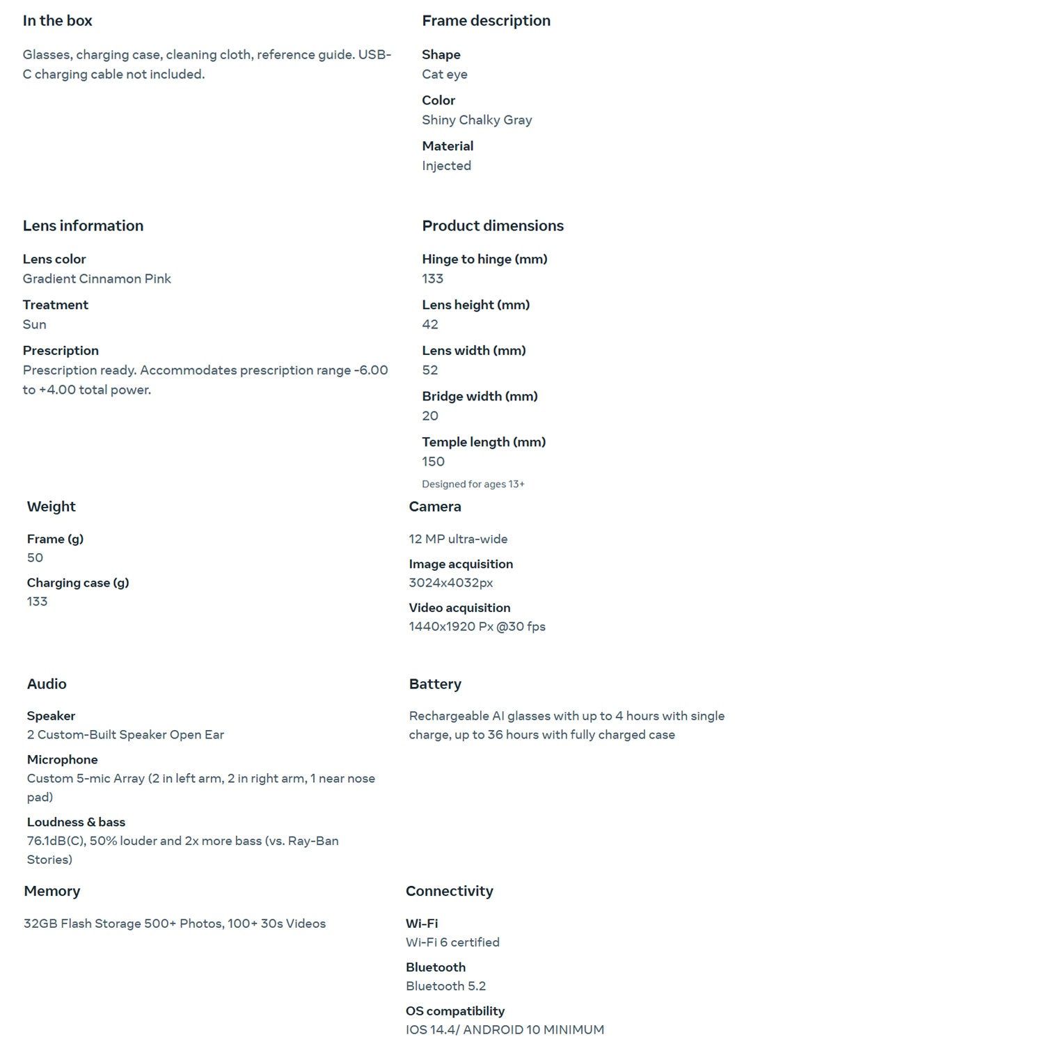 RayBan | Meta Skyler Smart Glasses - Shiny Chalky Gray / Gradient Cinnamon Pink