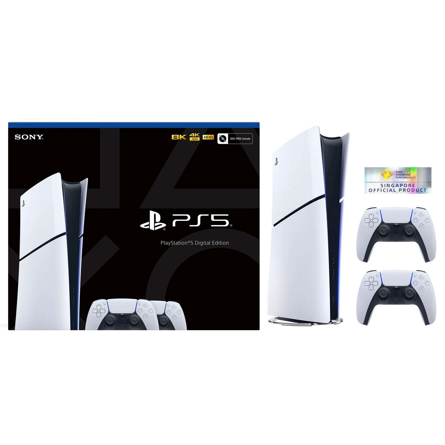 Sony PlayStation 5 Slim 1TB Digital Console - 2 DualSense Wireless Controllers Bundle [Sony Singapore Warranty]