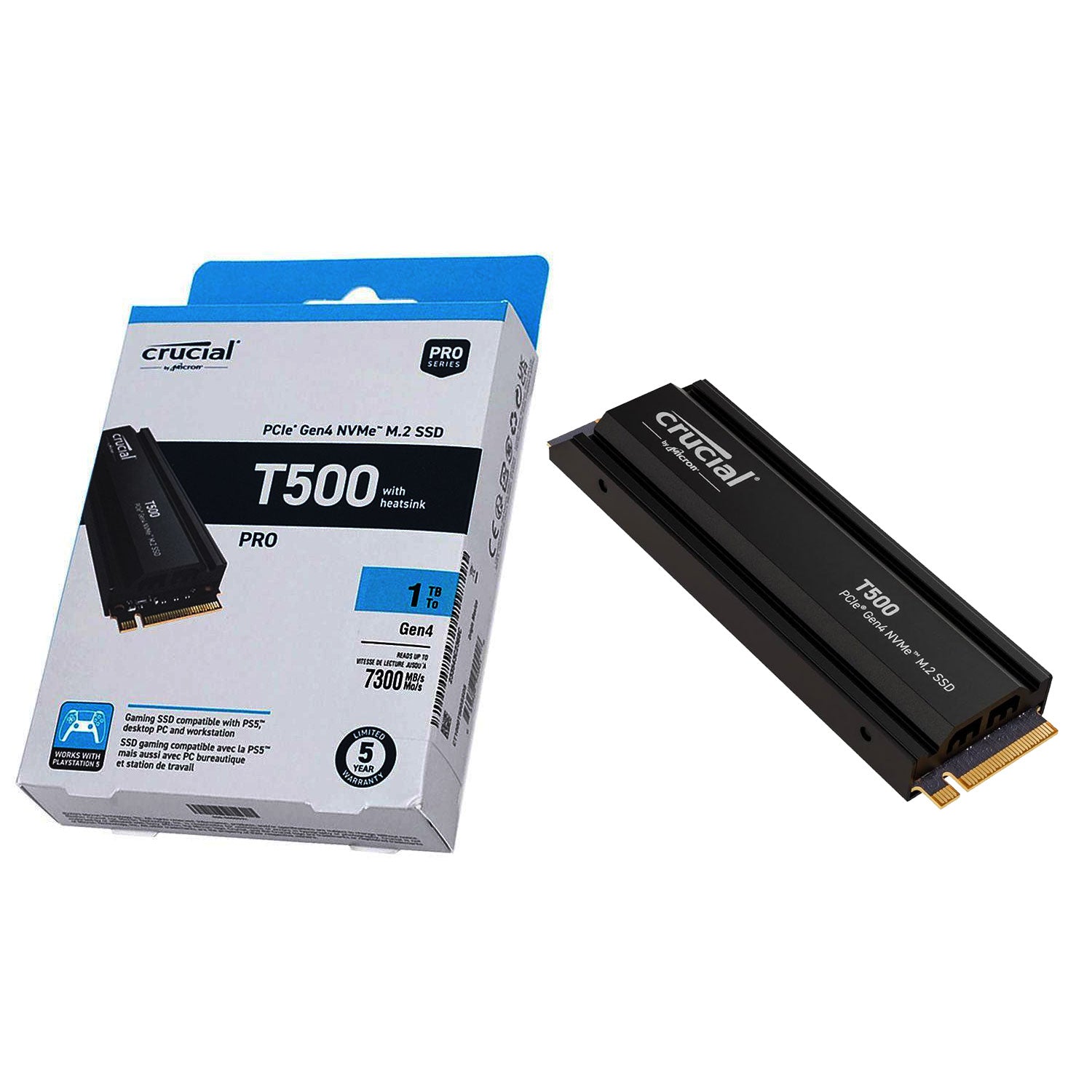 Crucial T500 PCIe Gen4 NVMe M.2 SSD with Heatsink (1TB / 2TB / 4TB)
