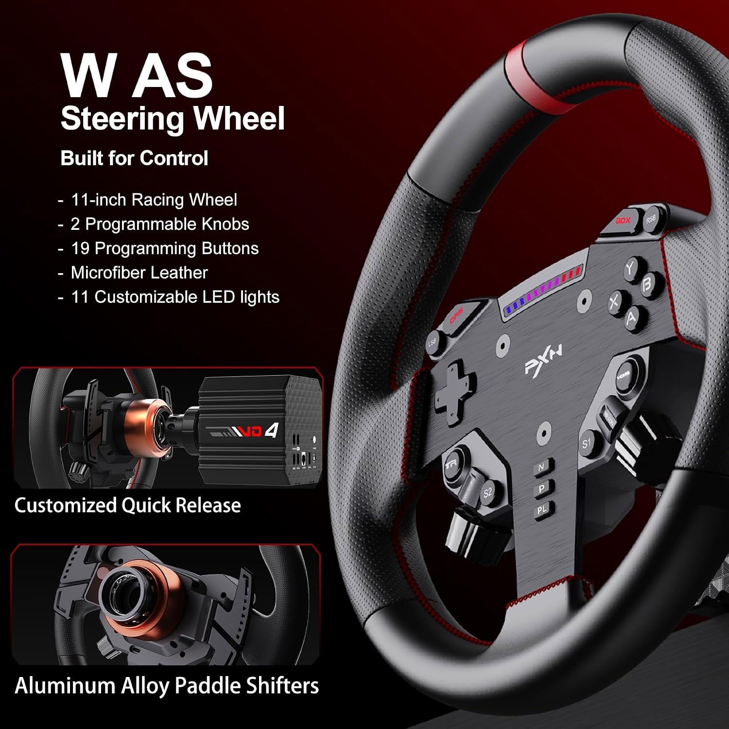 PXN VD4 Wheel Base + AS steering Wheel + PD HM Brake & Throttle + Z8 Mounting Clamps Bundle