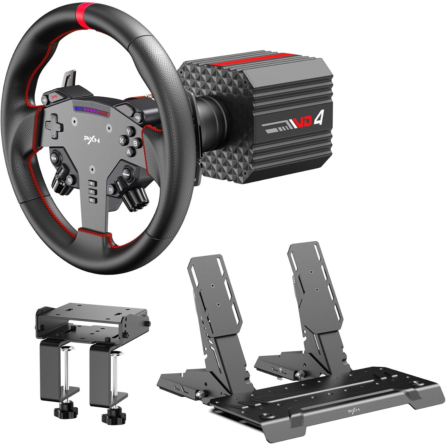 PXN VD4 Wheel Base + AS steering Wheel + PD HM Brake & Throttle + Z8 Mounting Clamps Bundle