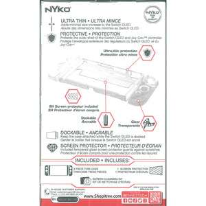 Nyko Thin Case (Clear) +Tempered Glass Screen Protector for Nintendo Switch OLED